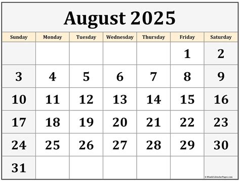 Calendar For August 2025