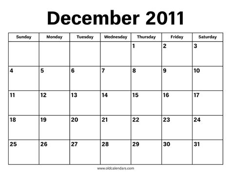 Calendar For December 2011