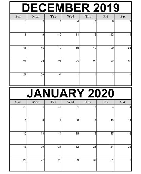 Calendar For December And January