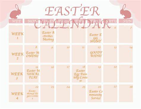 Calendar For Easter 2018