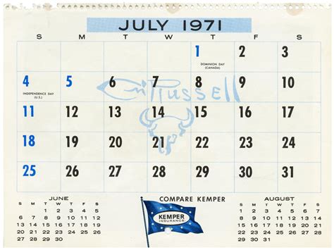 Calendar For July 1971