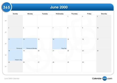 Calendar For June 2000