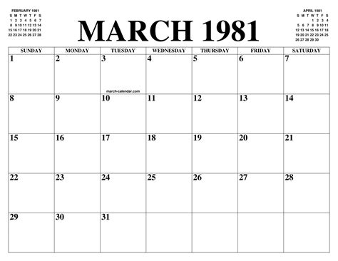 Calendar For March 1981