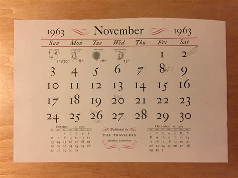 Calendar For November 1963