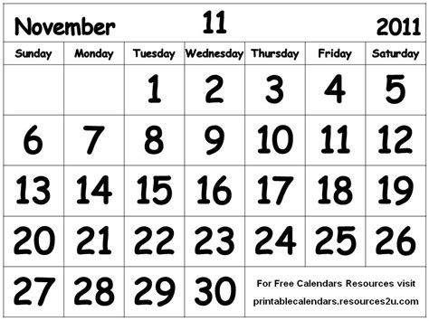 Calendar For November 2011