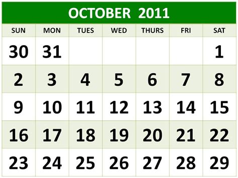 Calendar For October 2011