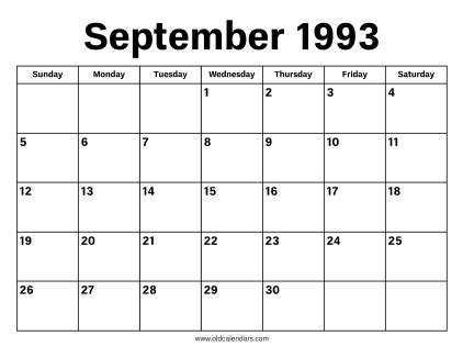Calendar For September 1993