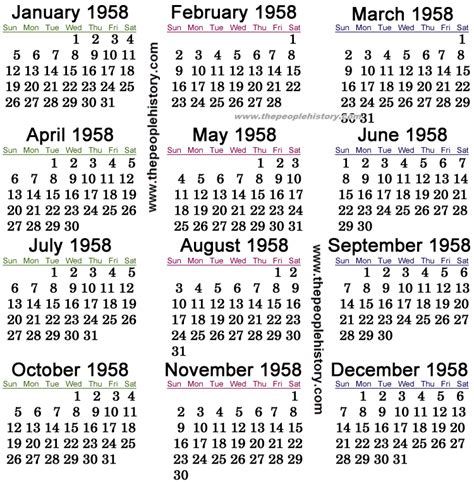 Calendar From 1958