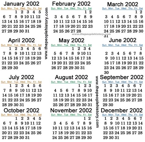 Calendar From 2002