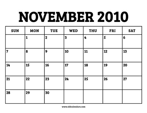 Calendar From November 2010