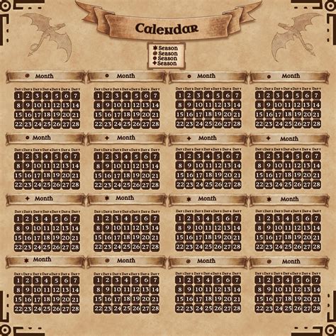 Calendar Generator Fantasy