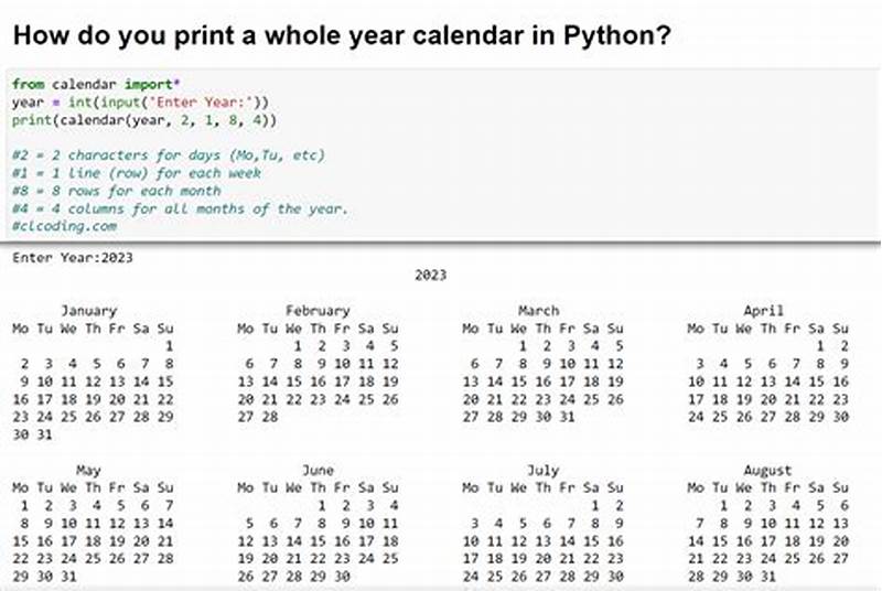 Calendar In Python Using For Loop