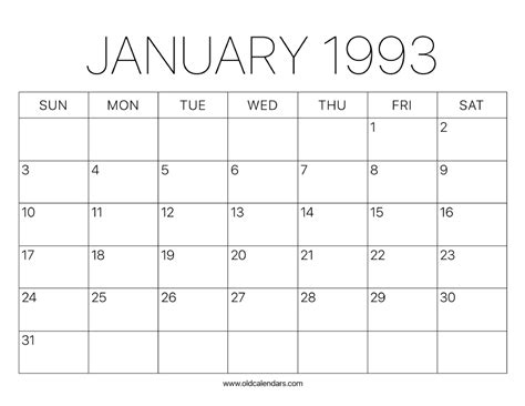 Calendar January 1993