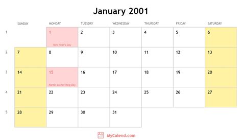 Calendar January 2001