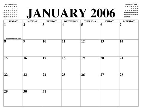 Calendar January 2006