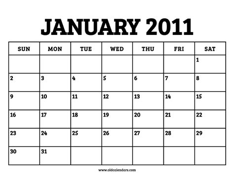 Calendar January 2011