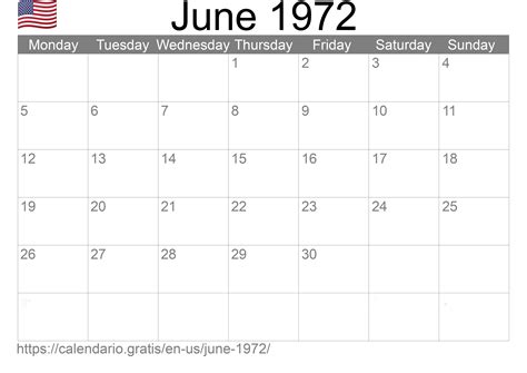 Calendar June 1972