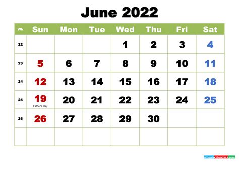 Calendar June 2022 Printable