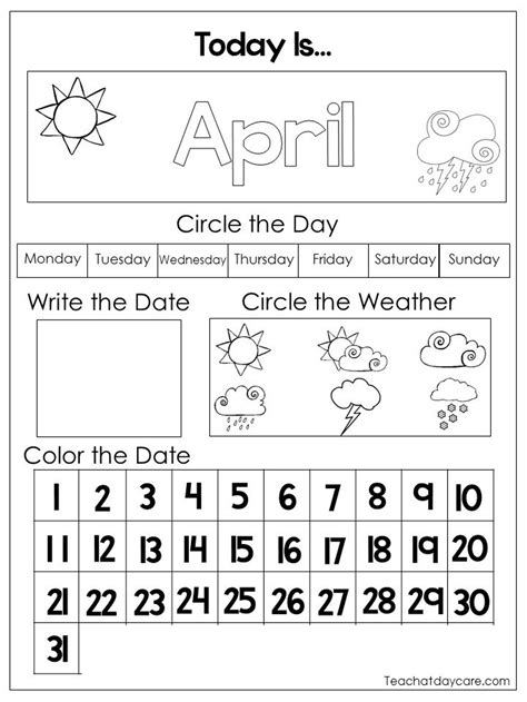 Calendar Kindergarten Worksheets