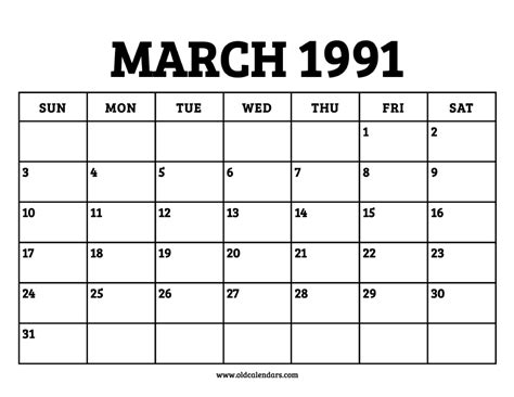 Calendar March 1991