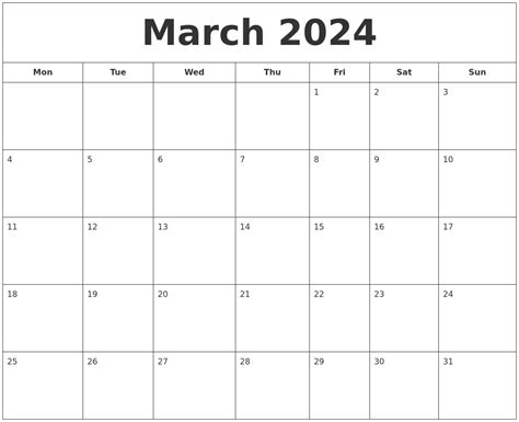 Calendar March 2024 Printable Free
