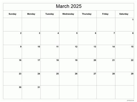 Calendar March 2025