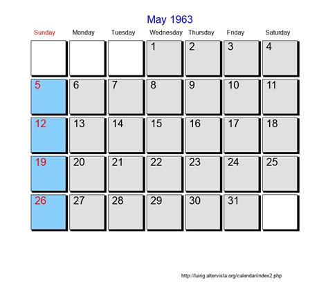 Calendar May 1963