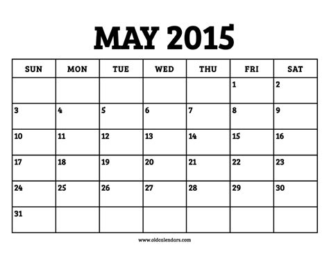 Calendar May 2015 Printable