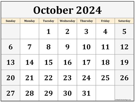 October 2024 Printable Blank Calendar