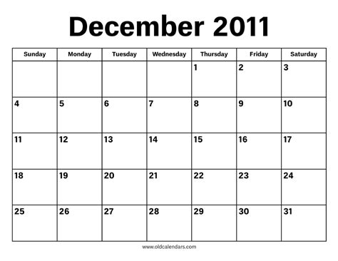 Calendar Month December 2011
