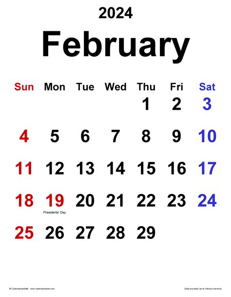 Calendar Month Of February 2015