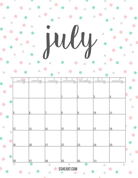 Calendar Month Of July 2014