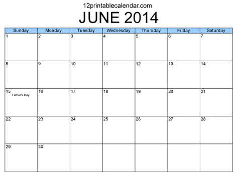 Calendar Month Of June 2014