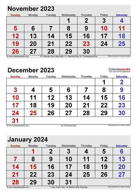 Calendar Nov Dec Jan