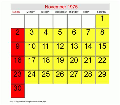 Calendar November 1975