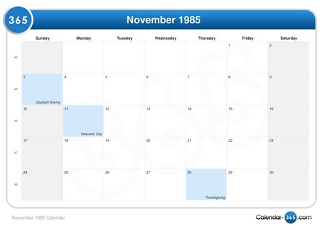 Calendar November 1985