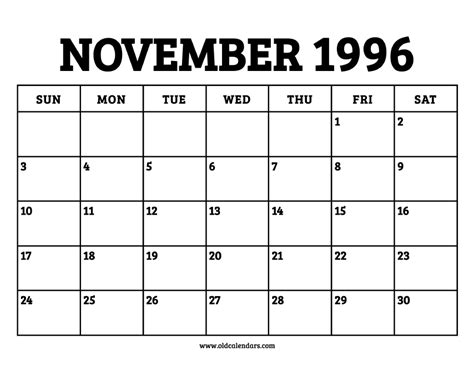 Calendar November 1996