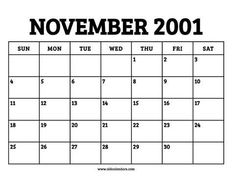 Calendar November 2001