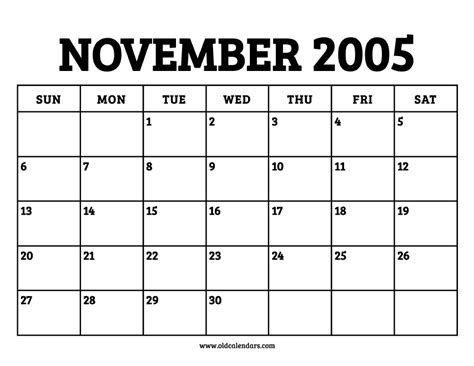 Calendar November 2005