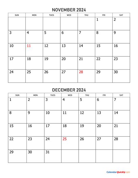 November 2024 Printable Calendar Calendar Quickly