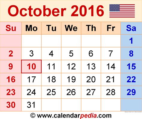 Calendar Oct 2016