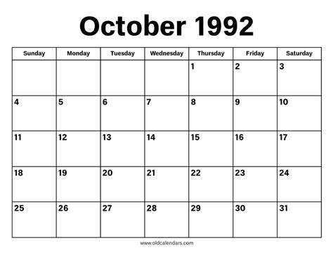 Calendar October 1992