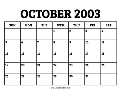 Calendar October 2003