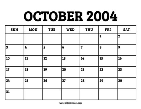 Calendar October 2004