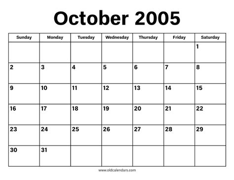 Calendar October 2005