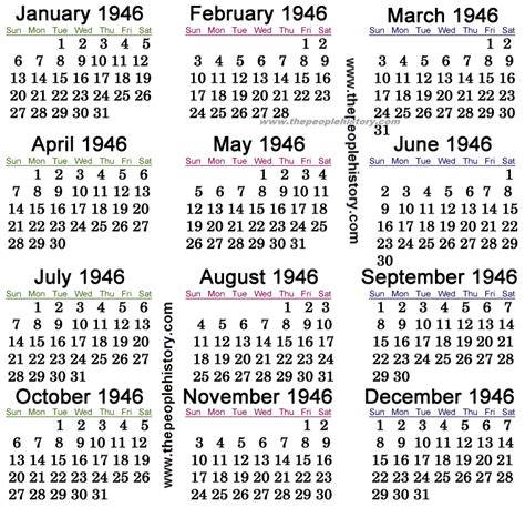 Calendar Of 1946
