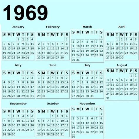 Calendar Of 1969