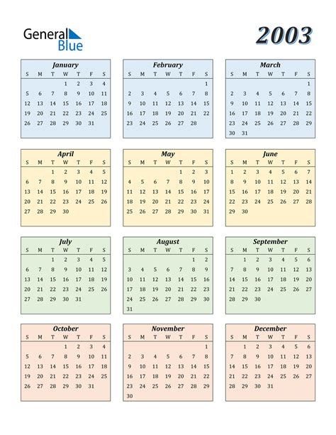 Calendar Of 2003