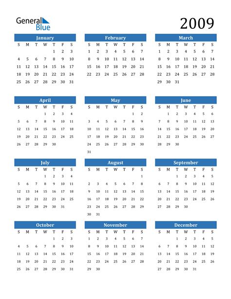 Calendar Of 2009