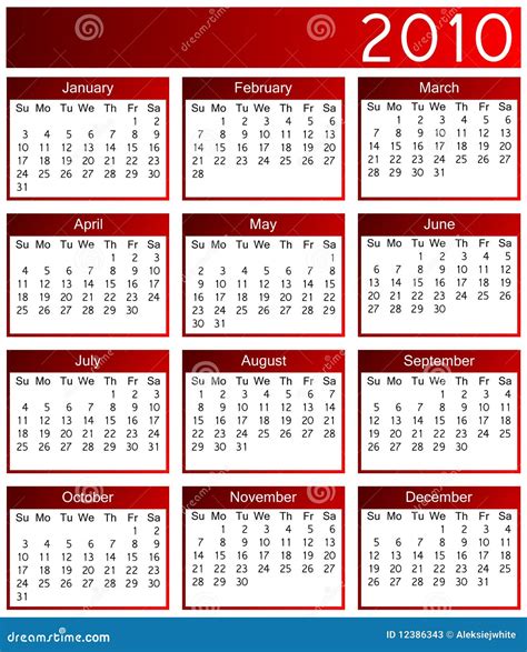 Calendar Of 2010 Year